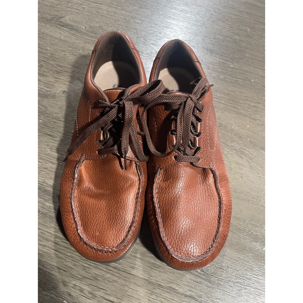 SAS Mens 10 Brown Oxford Shoes Pebbled Leather Moc Toe Walking Comfort